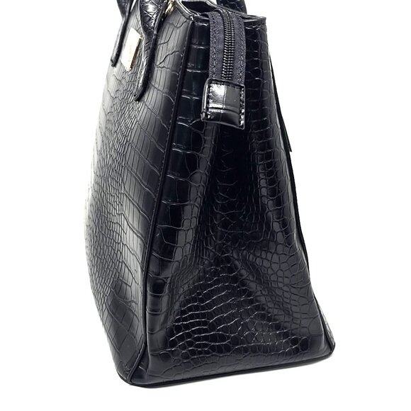 Studio Badgley Mischka Large Vegan Croc Embossed Top Zip Side Snaps Leather Bag - Picture 4 of 12